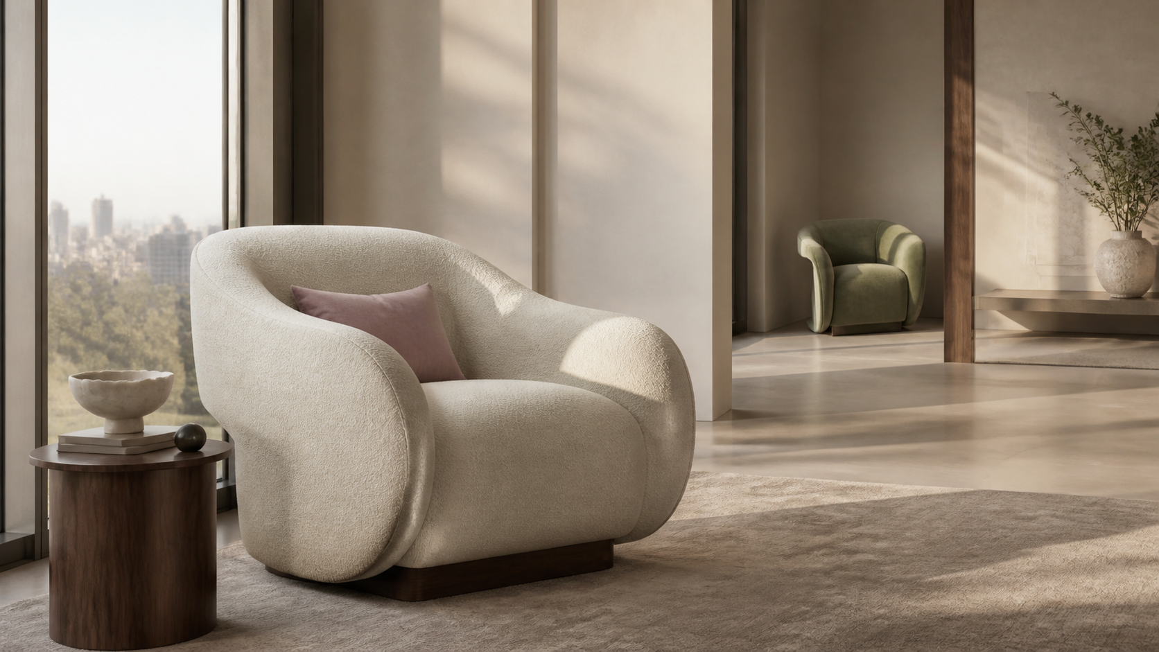 Custom lounge chairs in an editorial living room